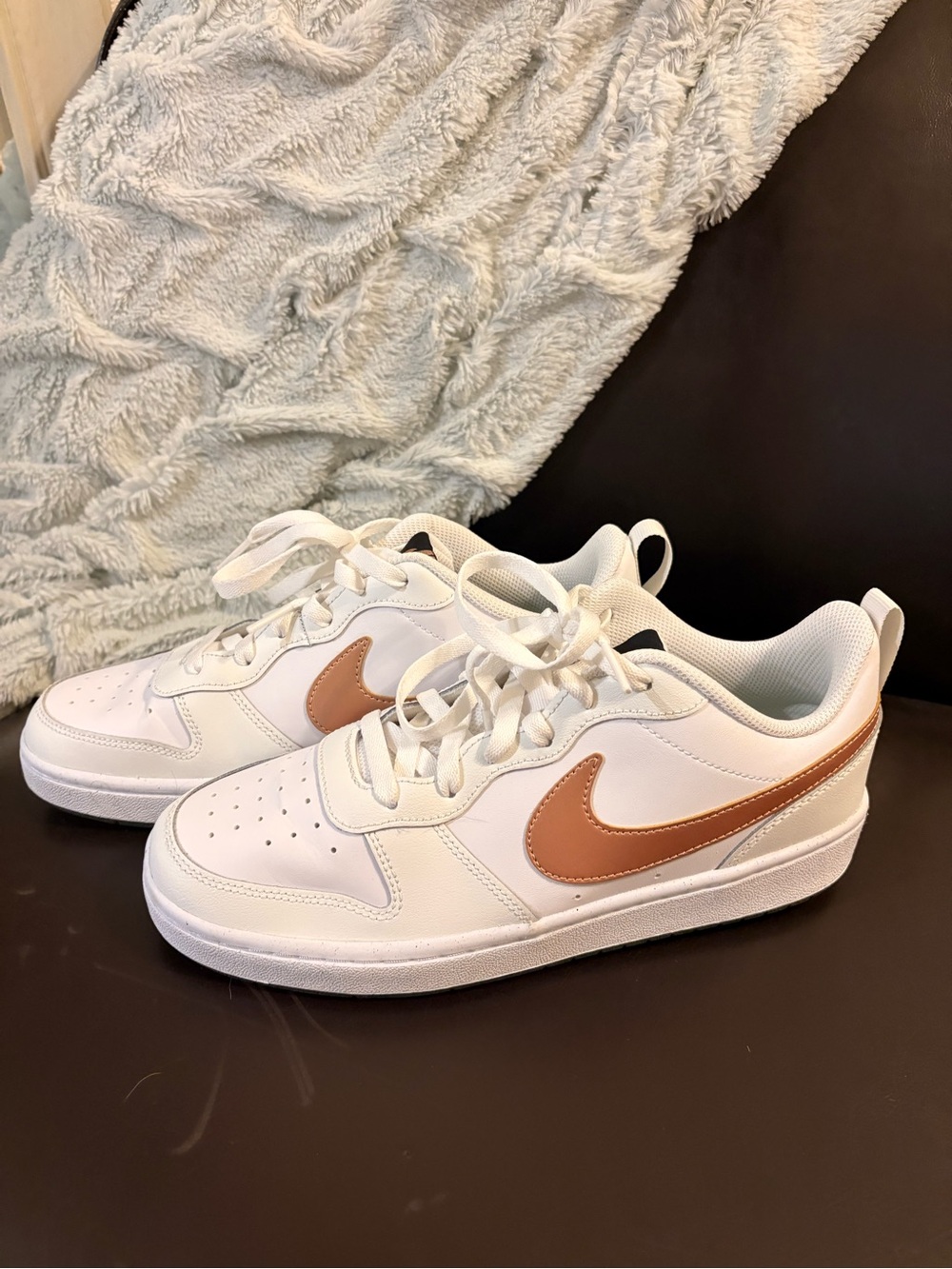 Nike White Sneakers with Tan Swoosh